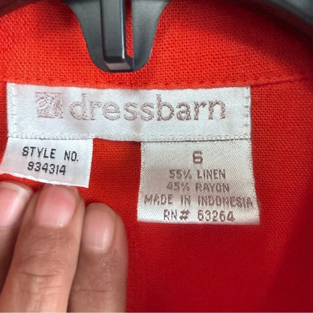 Vintage Dressbarn Orange Linen Embroidered Top Picnic Grandmacore Boho Sz 6 - Picture 4 of 8